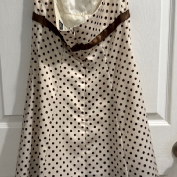 VTG Zum Zum by Niki Livas Cream Brown Polka Dot Babydoll Dress Tulle Bow Y2K - Picture 8 of 11